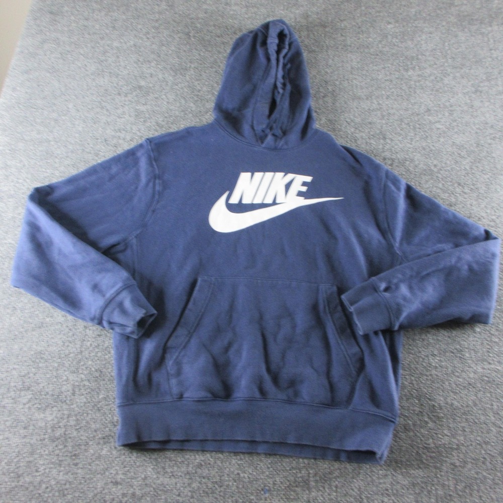 Nike Hoodie Mens M Blue Fleece Pullover Kangaroo Pocket Big Logo Sweatshirt